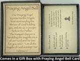 The Praying Angel Bell Pendant will be carefully packed in a black gift box, with the gift card in the lid. A silver elastic bow closes the box.