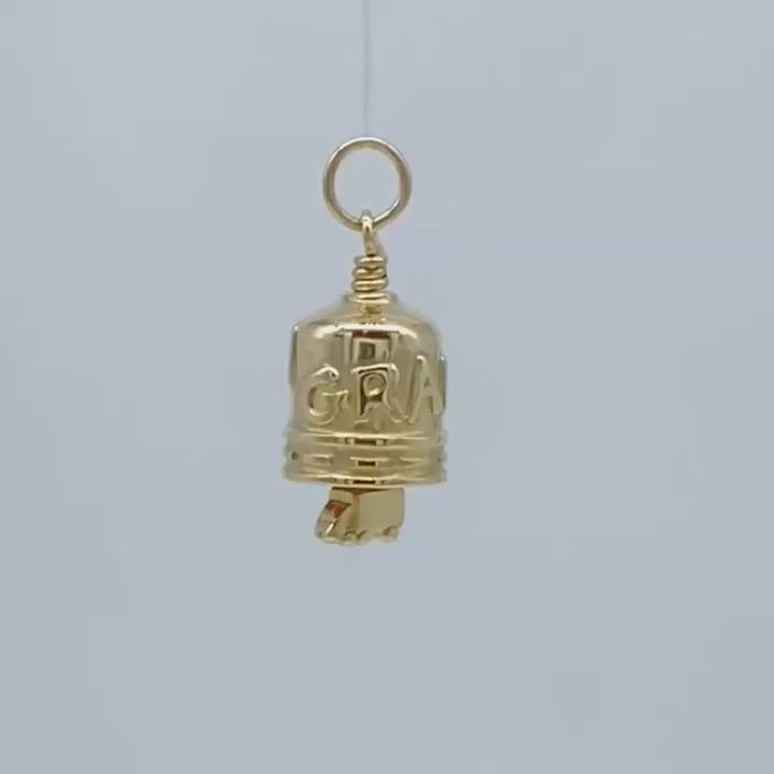 In this video you can see our handcrafted Gold Grandson Charm Bell from all sides (360 view). 