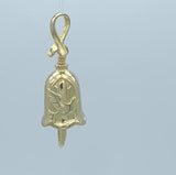 Handcrafted in 10 or 14K, as you can see in this video, a sunrise is depicted on one side and the dove of peace appears on the other side of the Survivors Bell Pendant. A ribbon forms the bail and a feather the clapper of this unique gold bell. This pendant also comes with a unique gift card.