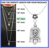 The Daughter in Law Bell necklace gift set comes with a 22 inch sterling silver necklace chain and silver polishing cloth.