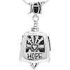 Handcrafted in Sterling Silver, the Harmony Bell Pendant is decorated with the words Hope, Love, Joy, Faith, Peace, as well as hearts, crosses, and the peace symbol. The bail says "Joy" while a heart hangs from the bell's clapper.