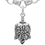 Handcrafted in Sterling Silver, the Alzheimer’s Bell Charm bell has Forget Me Not flowers with butterflies around the bell body and a heart for the clapper.