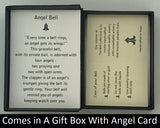 The Angel Charm Bell will be carefully packed in a black gift box, with the gift card in the lid. A silver elastic bow closes the box.