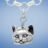 This adorable sterling silver Cat Charm Bell is shaped like a cat's head with a gold fish for the clapper. This cat charm is the perfect addition to make your charm bracelet unique!
