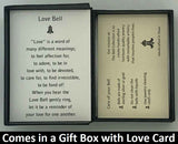 The Love Bell Pendant will be carefully packed in a black gift box, with the story card in the lid. A silver elastic bow closes the box.