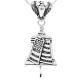 Handcrafted in Sterling Silver, the Patriot Bell Pendant is made to look like the Liberty Bell in Philadelphia. On the side opposite the famous crack there is a rippling American flag. The bail is the American eagle and the clapper is a ribbon.