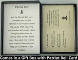 The Patriot Charm Bell will be carefully packed in a black gift box, with the story card in the lid. A silver elastic bow closes the box.