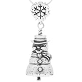 Handcrafted in Sterling Silver, the Snowman Bell Pendant has been crafted in the shape of a snowman with a broom for the clapper and snowflake bail.