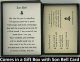 The Son Bell Pendant will be carefully packed in a black gift box, with the gift card in the lid. A silver elastic bow closes the box.