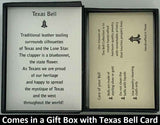 The Texas Bell Pendant will be carefully packed in a black gift box, with the gift card in the lid. A silver elastic bow closes the box.