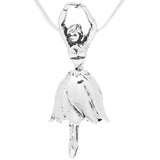 Handcrafted in sterling silver, this pendant is shaped like a graceful ballerina. The skirt forms the bell of the Tiny Dancer Bell and her feet form the clapper, while her arms and head make the bail.