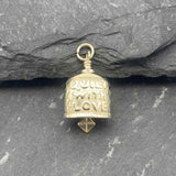 We hand cast each 10 and 14K Gold Quilt With Love Charm Bell when it's ordered, making these even more unique than our silver bells. One side of the Gold Quilt With Love Charm features a sewing machine, while the other side has the phrase, "Quilt With Love".