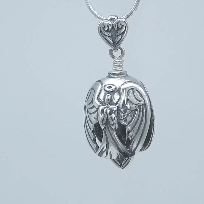 Protection For My Daughter Sterling Silver Guardian Angel Pendant Necklace  Featuring An Angel Wing Design & Adorned With Over 20 Crystals