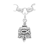 The ACTS charm bell is handcrafted in Sterling Silver with hearts and the word "ACTS" around the rim of the bell. The side of this bell is decorated with an ichthys fish. The clapper is shaped like a heart.