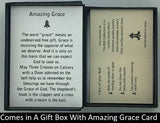 The Amazing Grace Bell Pendant will be carefully packed in a black gift box, with the gift card in the lid. A silver elastic bow closes the box.