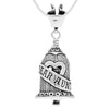 Handcrafted in Sterling Silver, the Aunt Bell necklace features a heart cutout with a banner that reads "DEAR AUNT" wrapped around it.