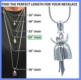 The Bellflower necklace gift set comes with a 24 inch sterling silver necklace chain and silver polishing cloth.