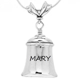The Handcrafted sterling silver Classic Bell Pendant has high-polished body with graceful, ribbon-like bail and is a classic for all occasions. We will engrave a name or phrase of your choosing on the bell. Perfect for the casual days and dressy nights!