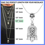 The Daughter in Law Bell necklace gift set comes with a 24 inch sterling silver necklace chain and silver polishing cloth.