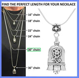 The Daughter in Law Bell necklace gift set comes with a 30 inch sterling silver necklace chain and silver polishing cloth.