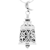 Handcrafted in Sterling Silver, the Four Seasons Bell Pendant features a spring flower, summer sun, autumn leaf and winter snowflake, it also has a crescent moon bail and the pendulum of a grandfather clock for a clapper.