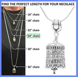 The Friend Bell necklace gift set comes with a 24 inch sterling silver necklace chain and silver polishing cloth.