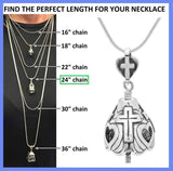 The God Loves You Bell necklace gift set comes with a 24 inch sterling silver necklace chain and silver polishing cloth.