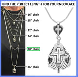 The God Loves You Bell necklace gift set comes with a 30 inch sterling silver necklace chain and silver polishing cloth.