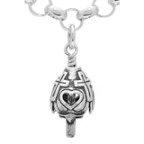 Handcrafted in Sterling Silver, the charm is adorned with hearts around the bell body. The clapper is an infinity forever symbol.