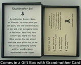 The Gold Grandmother Bell Pendant will be carefully packed in a black gift box, with the story card in the lid. A silver elastic bow closes the box.