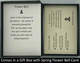 The Gold Spring Flower Bell Pendant will be carefully packed in a black gift box, with the story card in the lid. A silver elastic bow closes the box.