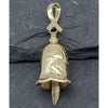 Handcrafted in 10 or 14K, a sunrise is depicted on one side and the dove of peace appears on the other side of the Survivors Bell Pendant. A ribbon forms the bail and a feather the clapper of this unique gold bell.
