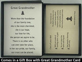 The Great Grandmother Bell Pendant will be carefully packed in a black gift box, with the story card in the lid. A silver elastic bow closes the box.