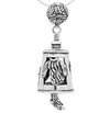 Handcrafted in Sterling Silver, the Knitter Bell Pendant is decorated with a ball of yarn, a knit sweater, and a sheep. The bail is a ball of yarn and the clapper is a pair of knitted socks.