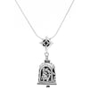 Handcrafted in Sterling Silver, this is one of our most intricately crafted bells, this sterling silver Nativity Bell Pendant memorializes the Nativity with four delicately carved scenes.