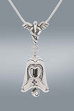 Handcrafted in Sterling Silver, the sterling silver Nurse Bell Pendant features a heart cutout behind a classic nurse's hat. The bail is in the shape of a Caduceus and the clapper is a Stethoscope.