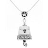 Handcrafted in Sterling Silver, the Spirit of Texas Bell Necklace is shaped like a cow bell with a longhorn on one side and the state of Texas on the other side, the bail is the Lone Star and the clapper a cactus.