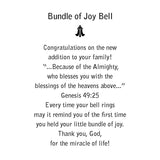 The Personalized Bundle of Joy Bell Pendant will be carefully packed in a black gift box, with the story card in the lid. A silver elastic bow closes the box.