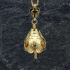 Handcrafted in 10 or 14K, the Gold God Loves You Pendant has three sides, representing the Holy Trinity and three crosses to represent the three crosses of Calvary. The open hearts remind us of His love. The bell's clapper is a cross with a heart at its center. The bail is a heart with a cross at its center.