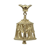 Handcrafted in 10 or 14K, the Gold Angel Bell Pendant is adorned with angels on all four sides, two with open arms and two with their hands clasped in prayer. 