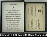 The Horse Bell Pendant will be carefully packed in a black gift box, with the story card in the lid. A silver elastic bow closes the box.