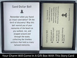 The Sand Dollar Charm Bell will be carefully packed in a black gift box, with the gift card in the lid. A silver elastic bow closes the box.