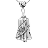Handcrafted in Sterling Silver, the Treasured Mom Pendant has a ribbon wrapped around it that says "MOM". On each side is a delicate heart cut out, giving it an open, airy style.